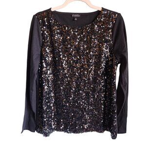 Talbots Shirt Black Medium Women's Long Sleeve Sequins Top Blouse NEW